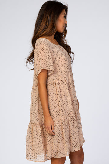 Beige Polka Dot Tiered Dress