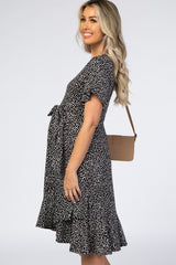 Black Polka Dot Ruffle Maternity Dress