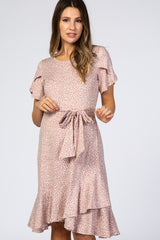 Mauve Polka Dot Ruffle Maternity Dress