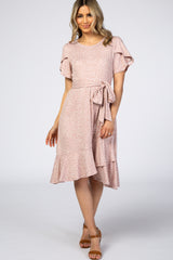 Mauve Polka Dot Ruffle Maternity Dress