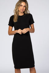 Black Short Sleeve Midi Dress