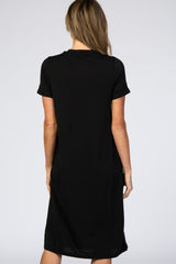 Black Short Sleeve Midi Dress