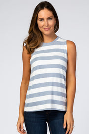 Blue Striped Knit Sleeveless Top