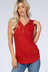 Rust Button Neckline Ribbed Maternity Tank