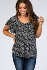 Black Floral Button Down Maternity Top