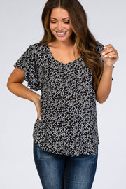 Black Floral Button Down Maternity Top