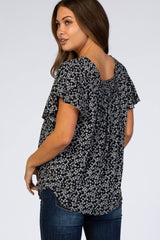 Black Floral Button Down Maternity Top