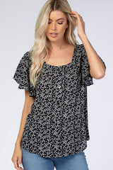 Black Floral Button Down Maternity Top