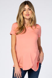 Peach Layered Wrap Front Maternity Nursing Top