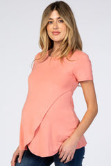 Peach Layered Wrap Front Maternity Nursing Top