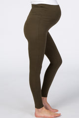 Olive Foldover Waistband Maternity Leggings