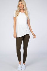 Olive Foldover Waistband Maternity Leggings