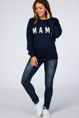 Navy Blue Screen Print Mama Maternity Pullover Sweatshirt