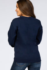 Navy Blue Screen Print Mama Maternity Pullover Sweatshirt