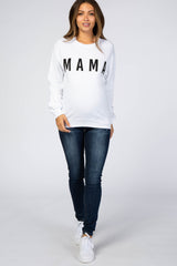 White Screen Print Mama Maternity Pullover Sweatshirt