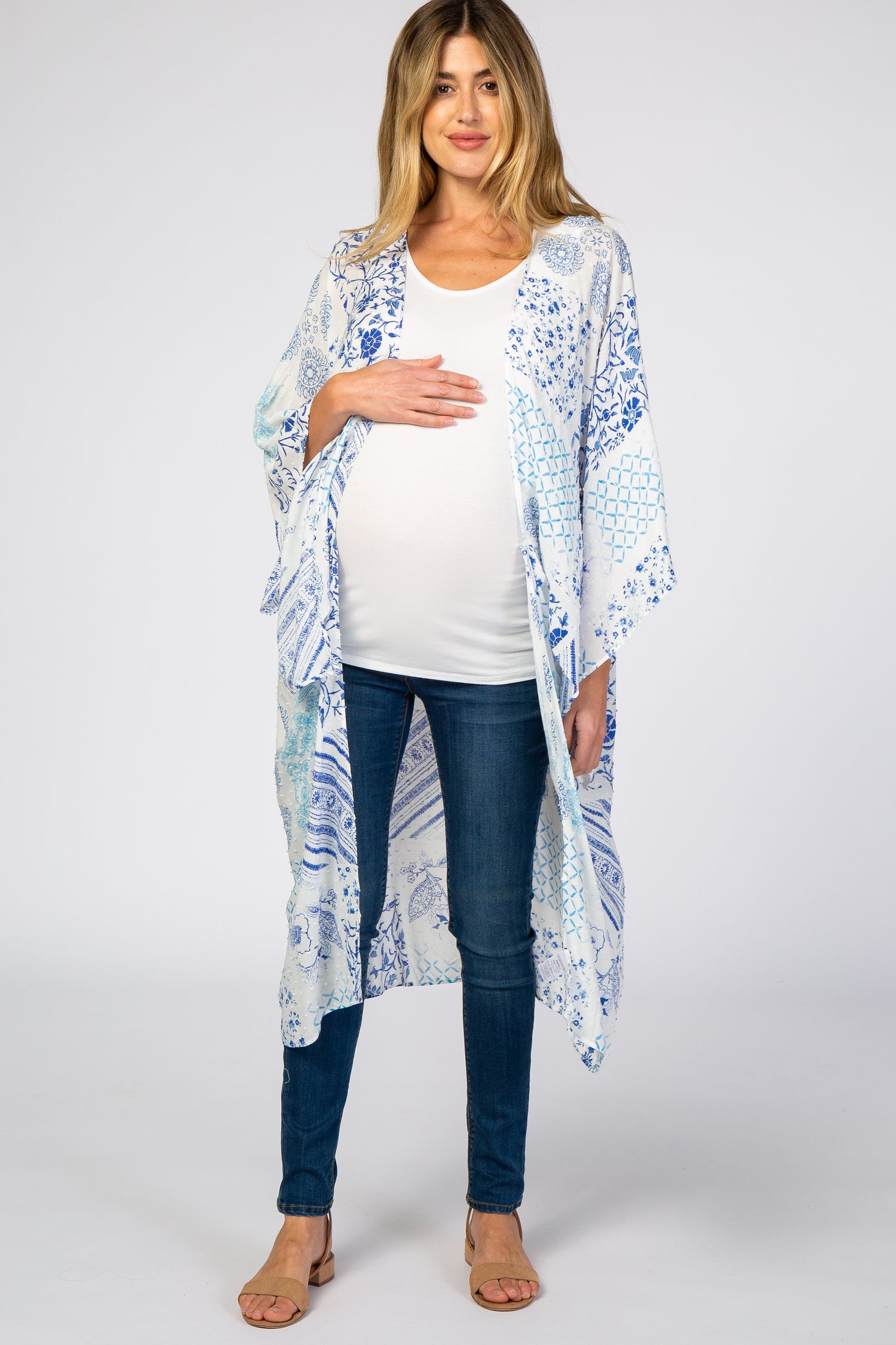 Blue Multi Print Textured Maternity Coverup