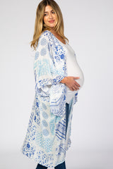 Blue Multi Print Textured Maternity Coverup