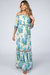 Ivory Floral Off Shoulder Maternity Maxi Dress