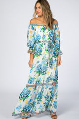 Ivory Floral Off Shoulder Maternity Maxi Dress