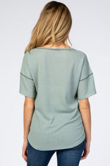 Sage Waffle Knit Pocket Front Maternity Top