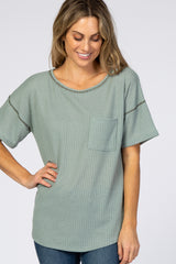 Sage Waffle Knit Pocket Front Maternity Top