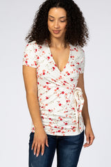 Ivory Floral Wrap Fitted Maternity/Nursing Top