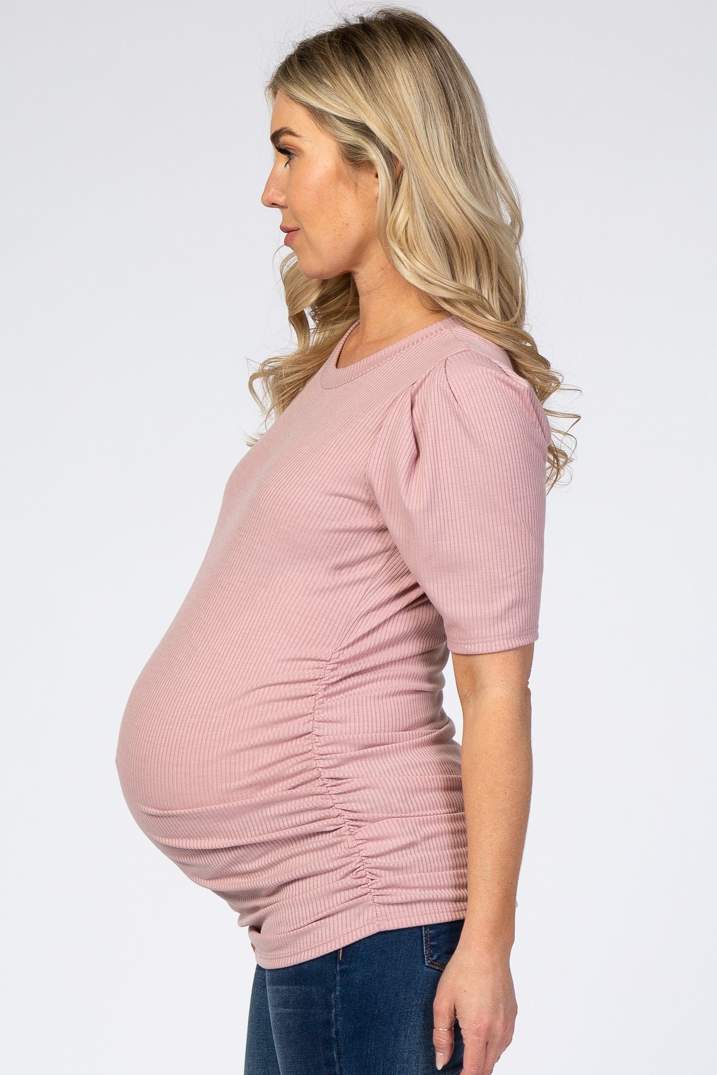 Mauve Ribbed Ruched Fitted Maternity Top