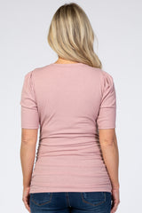 Mauve Ribbed Ruched Fitted Maternity Top