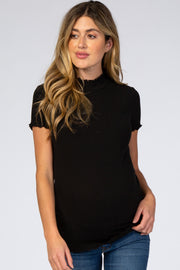 Black Ribbed Ruffle Trim Maternity Top