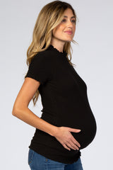 Black Ribbed Ruffle Trim Maternity Top