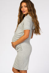 Heather Grey Fitted Hooded Maternity Dress