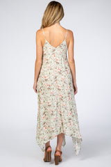 Light Mint Floral Asymmetrical Hem Maternity Dress