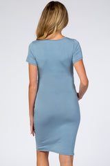 Light Blue Ruched Maternity T-Shirt Dress