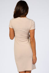 Taupe Knit Wrap Fitted Nursing Dress