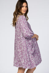 Lavender Floral V-Neck Maternity Dress
