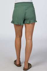 Olive Smocked Waist Ruffle Accent Maternity Shorts