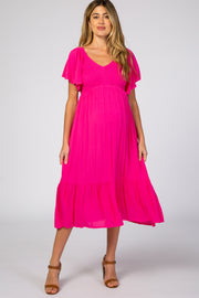 Fuchsia Smocked Ruffle Maternity Dress