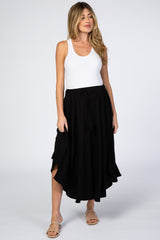 Black Drawstring Skater Maternity Midi Skirt