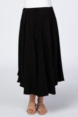 Black Drawstring Skater Maternity Midi Skirt