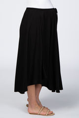 Black Drawstring Skater Maternity Midi Skirt