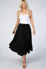 Black Drawstring Skater Maternity Midi Skirt