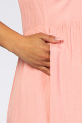 Pink Ruffle Sleeve Tiered Midi Dress