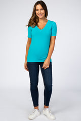 Aqua V-Neck Short Sleeve Basic Top