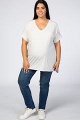 Light Grey V-Neck Cuffed Short Sleeve Plus Maternity Top