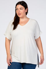 Light Grey V-Neck Cuffed Short Sleeve Plus Maternity Top