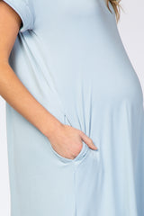 Light Blue Side Slit Maternity Maxi Dress