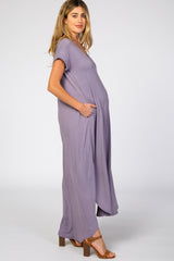 Lavender Side Slit Maternity Maxi Dress