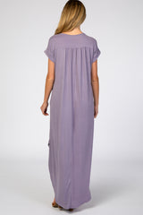 Lavender Side Slit Maternity Maxi Dress