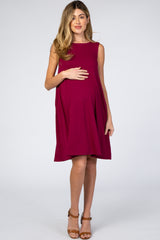 Burgundy Sleeveless Maternity Shift Dress