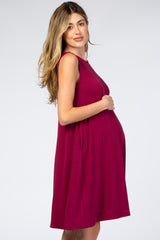 Burgundy Sleeveless Maternity Shift Dress